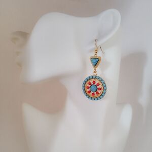 Bohemian South Western Gold and Blue Dangle Earrings